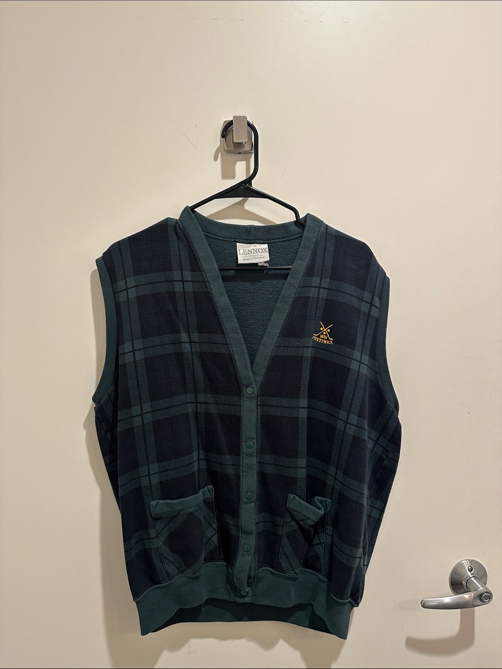 Vintage Lenox Dark Green & Navy Plaid Button Front Vest